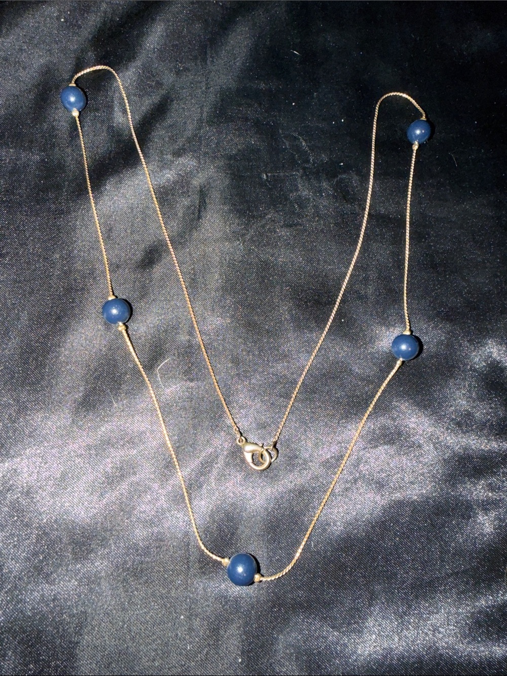 Elegant Gold Chain Necklace with Navy Blue Beads